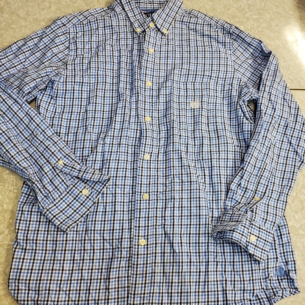 🤴👔 Chaps Men's M Blue Plaid Dress Shirt